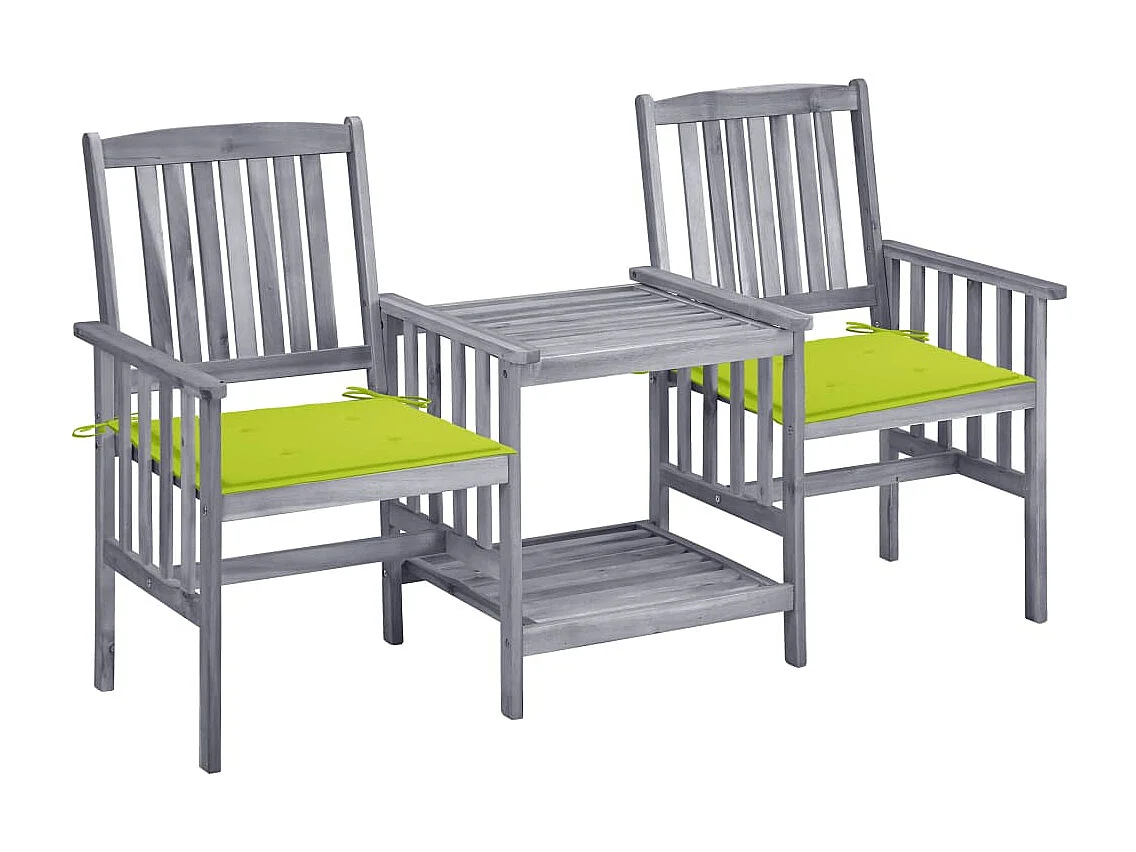 Chaises de jardin avec table à thé et coussins Acacia solide