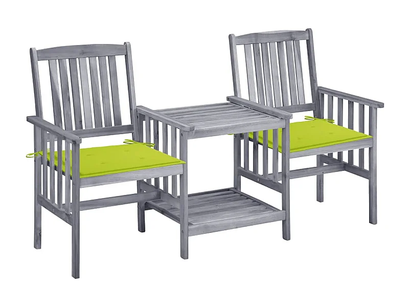Chaises de jardin avec table à thé et coussins Acacia solide