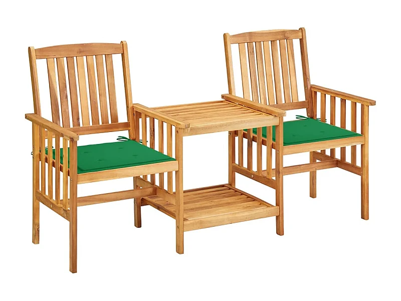 Chaises de jardin avec table à thé et coussins Acacia solide
