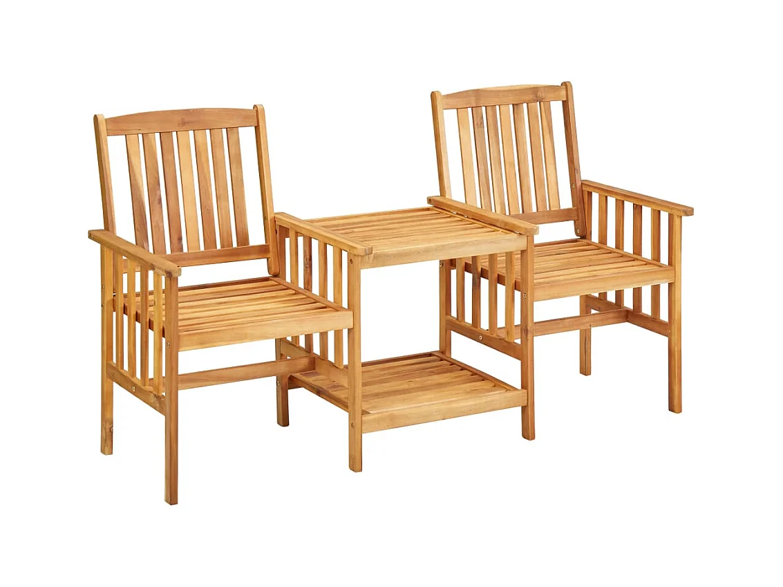 Chaises de jardin avec table à thé et coussins Acacia solide
