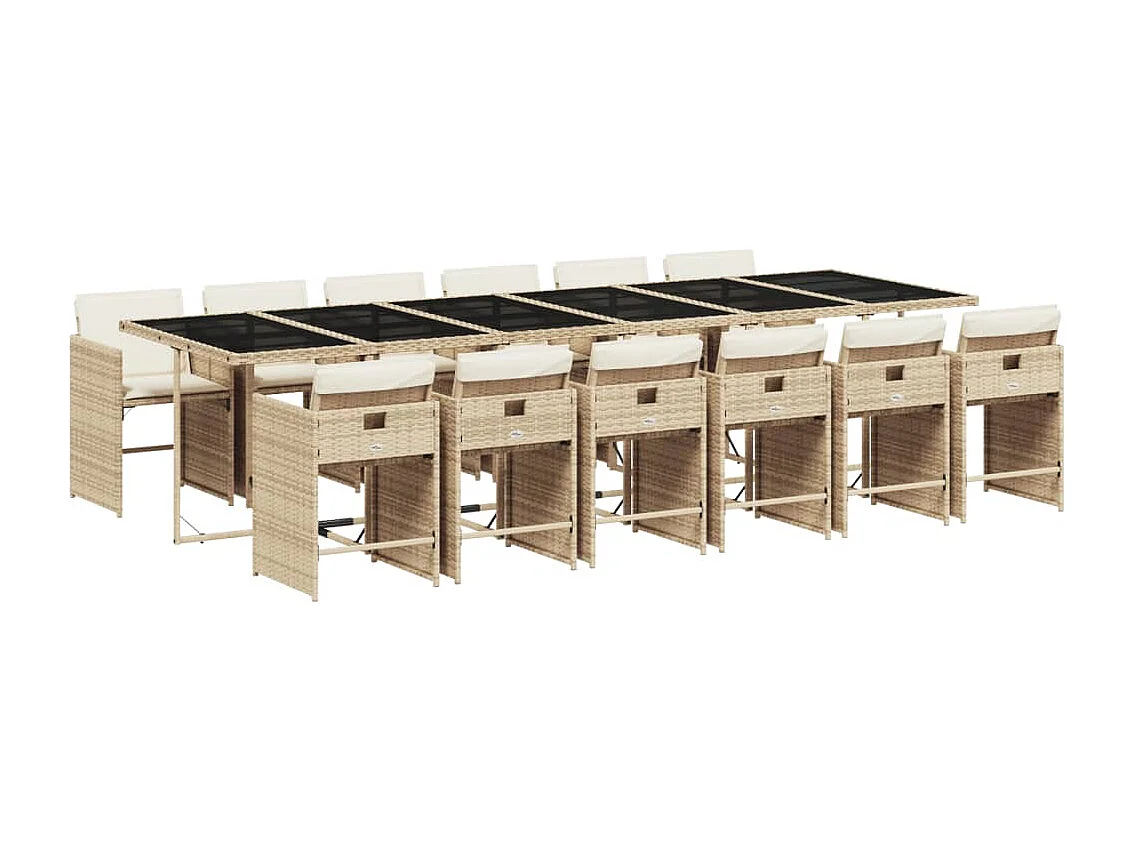 Ensemble à manger de jardin et coussins 13 pcs beige