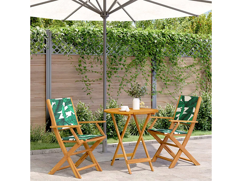 Ensemble de bistro 3 pcs motif de feuilles tissu et bois massif