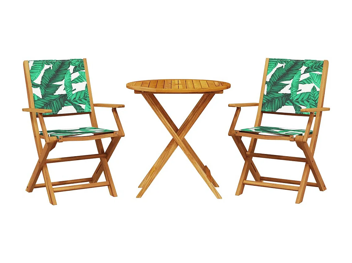 Ensemble de bistro 3 pcs motif de feuilles tissu et bois massif