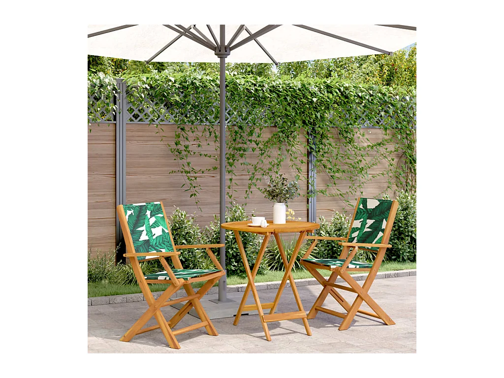 Ensemble de bistro 3 pcs motif de feuilles tissu et bois massif