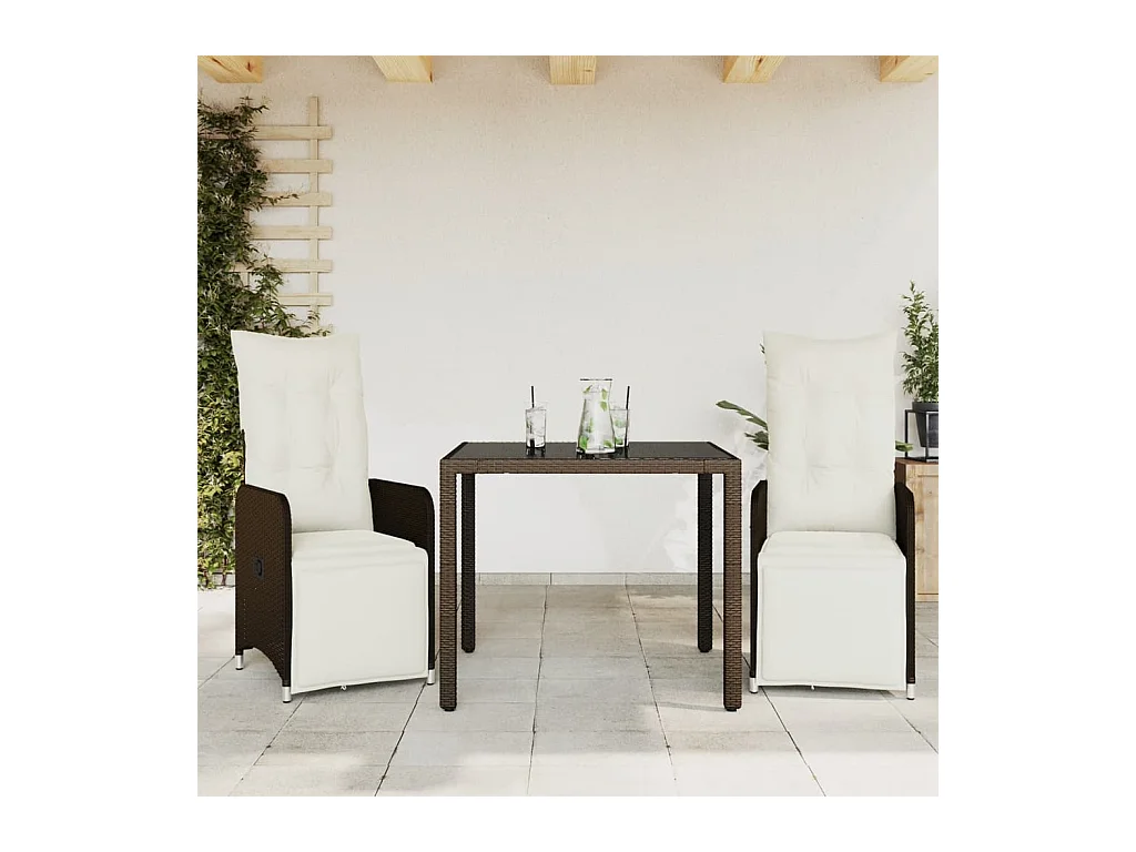 Ensemble de bistro de jardin 3 pcs coussins marron poly rotin