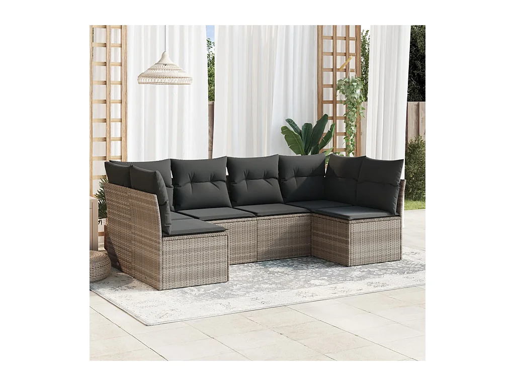 Salon de jardin 6 pcs avec coussins gris clair résine tressée