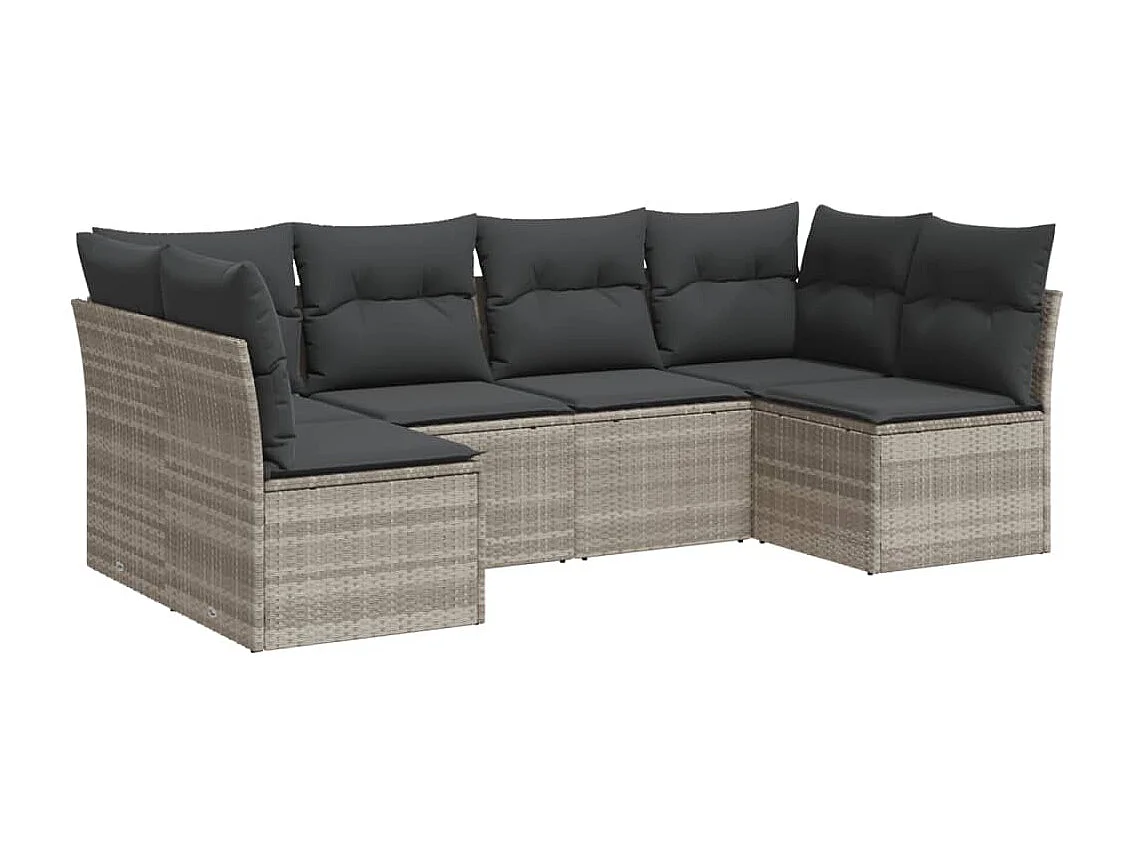 Salon de jardin 6 pcs avec coussins gris clair résine tressée