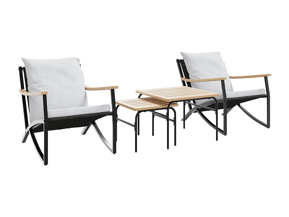 Ensemble de meubles de balcon 4 pcs avec coussins acier noir