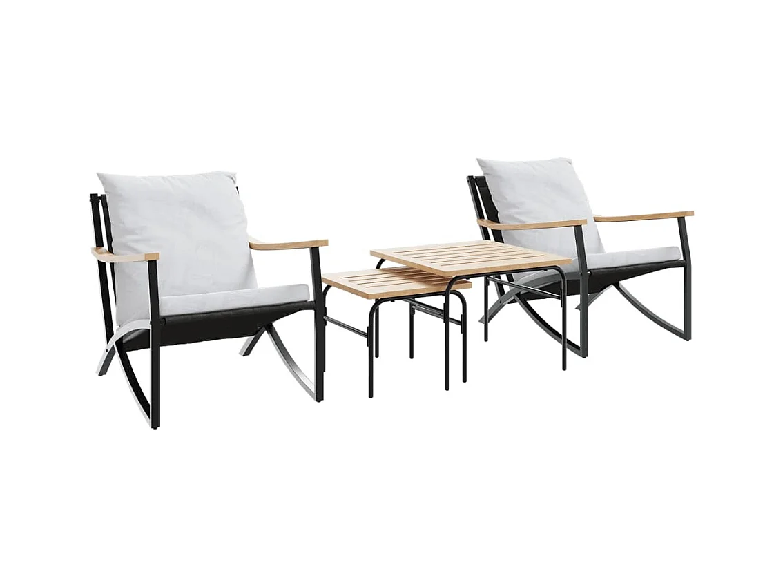 Ensemble de meubles de balcon 4 pcs avec coussins acier noir