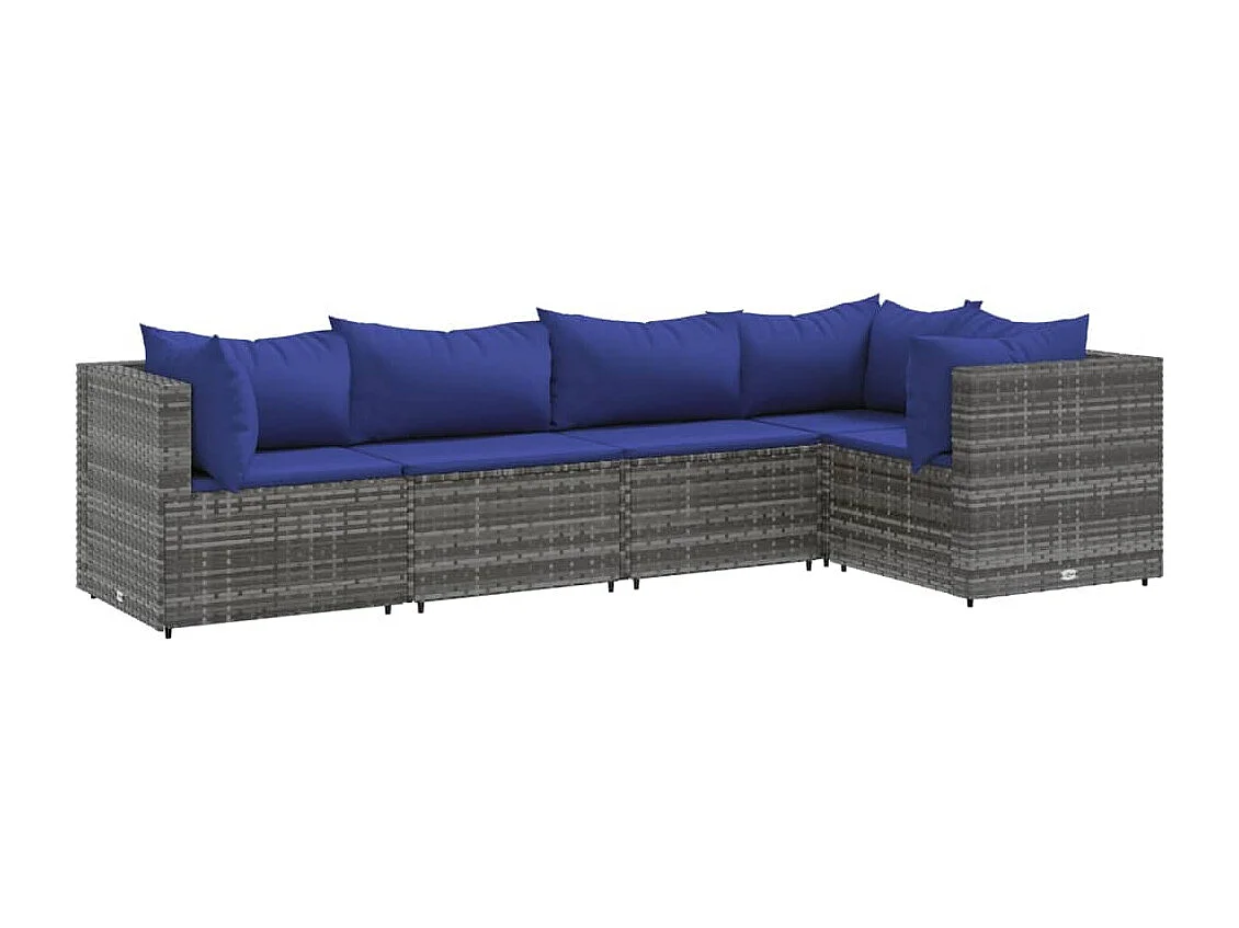 Set de muebles de jardín 5 pzas y cojines ratán sintético gris