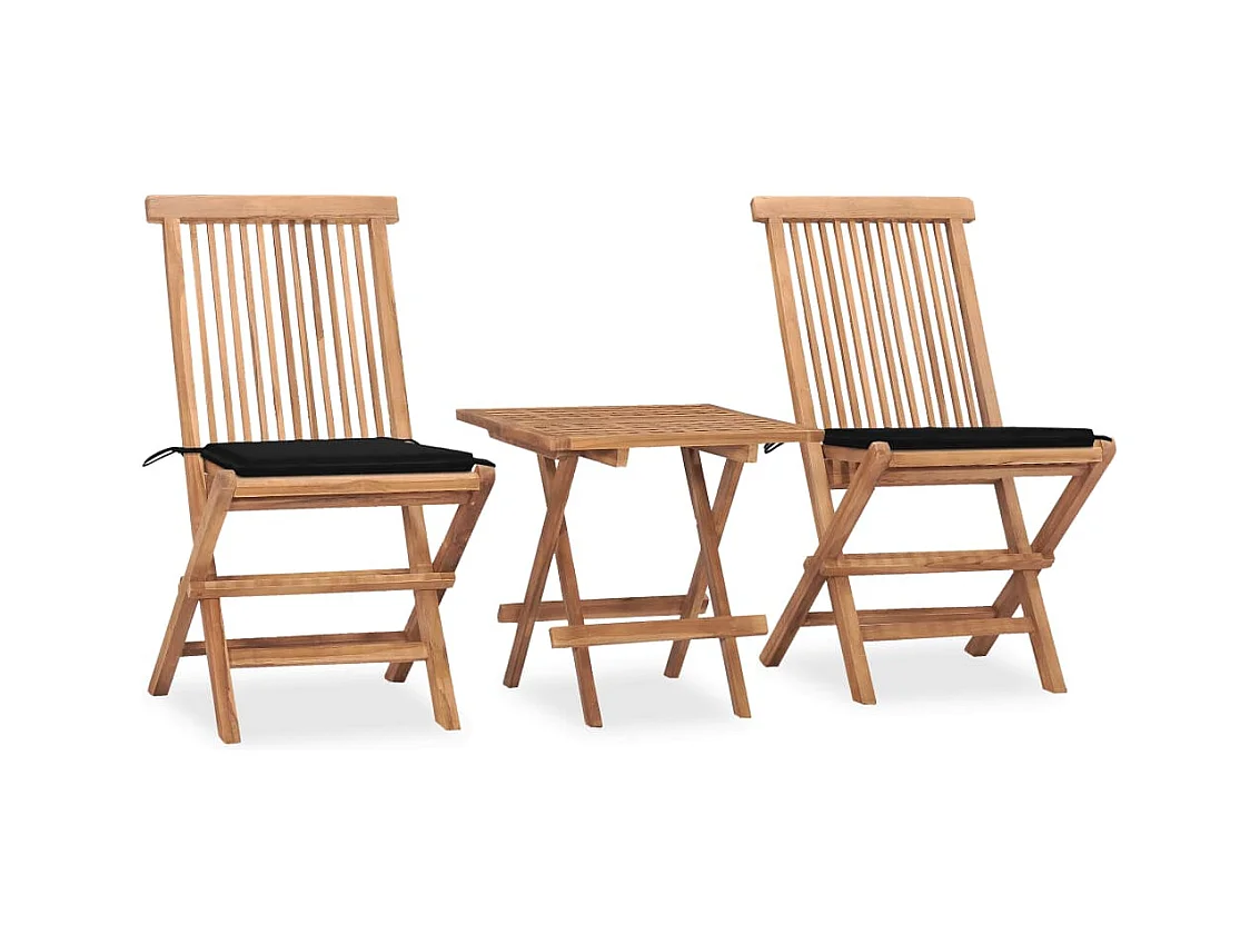 Ensemble à manger d'extérieur pliable avec coussin 3 pcs Teck