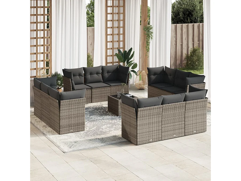 13-delige Loungeset met kussens poly rattan grijs