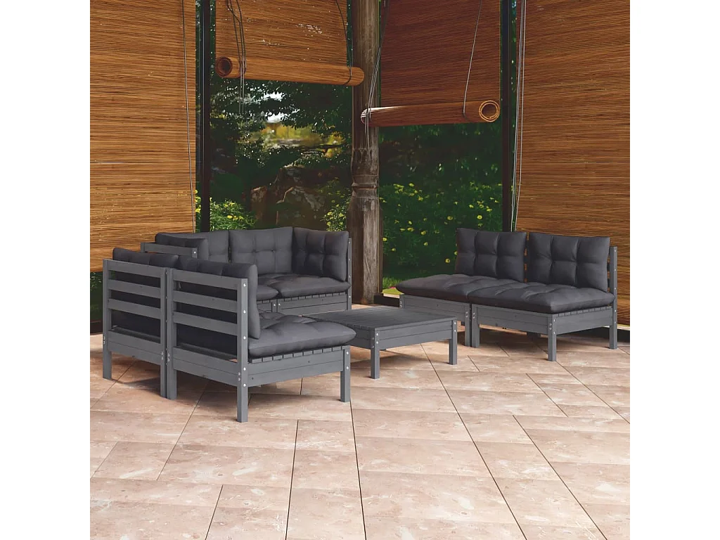 7-tlg. Garten-Lounge-Set mit Kissen Kiefer Massivholz