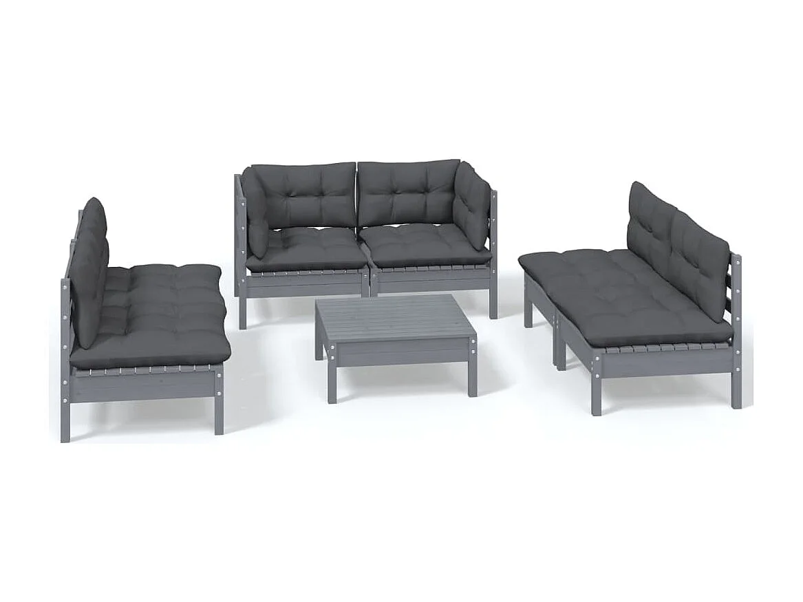 7-tlg. Garten-Lounge-Set mit Kissen Kiefer Massivholz