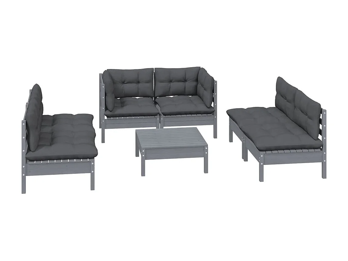 7-tlg. Garten-Lounge-Set mit Kissen Kiefer Massivholz