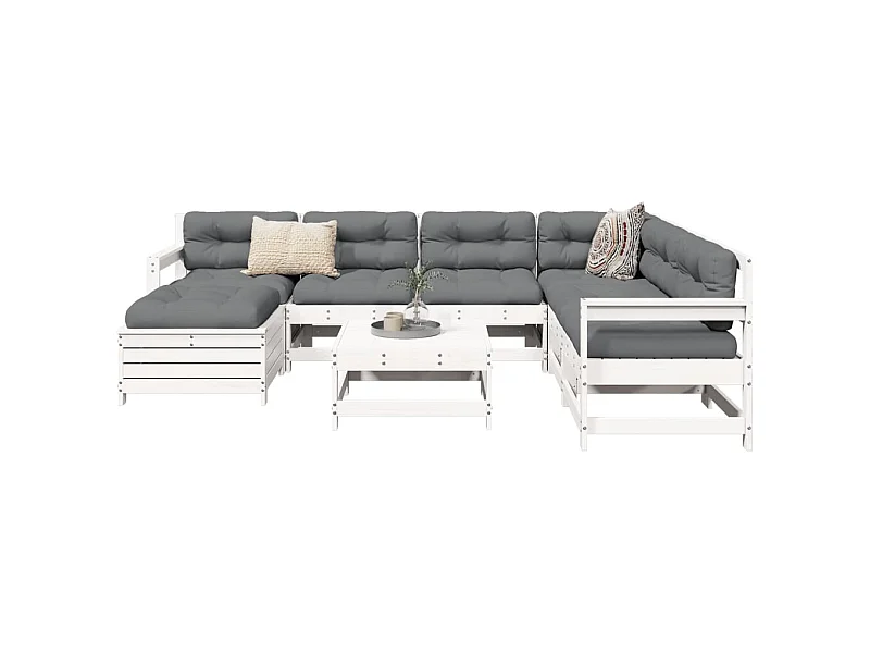 Set Divani da Giardino 8 pz in Legno Massello di Pino Bianco