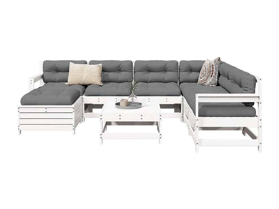 Set Divani da Giardino 8 pz in Legno Massello di Pino Bianco