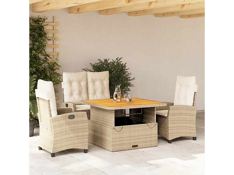 Set da Pranzo da Giardino 4 pz con Cuscini Beige in Polyrattan