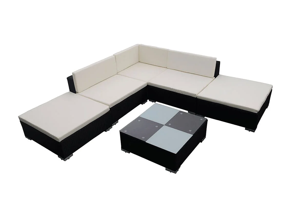 Salon de jardin 6 pcs avec coussins résine tressée noir