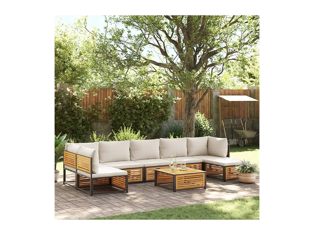 Salon de jardin avec coussins 8 pcs bois massif d'acacia