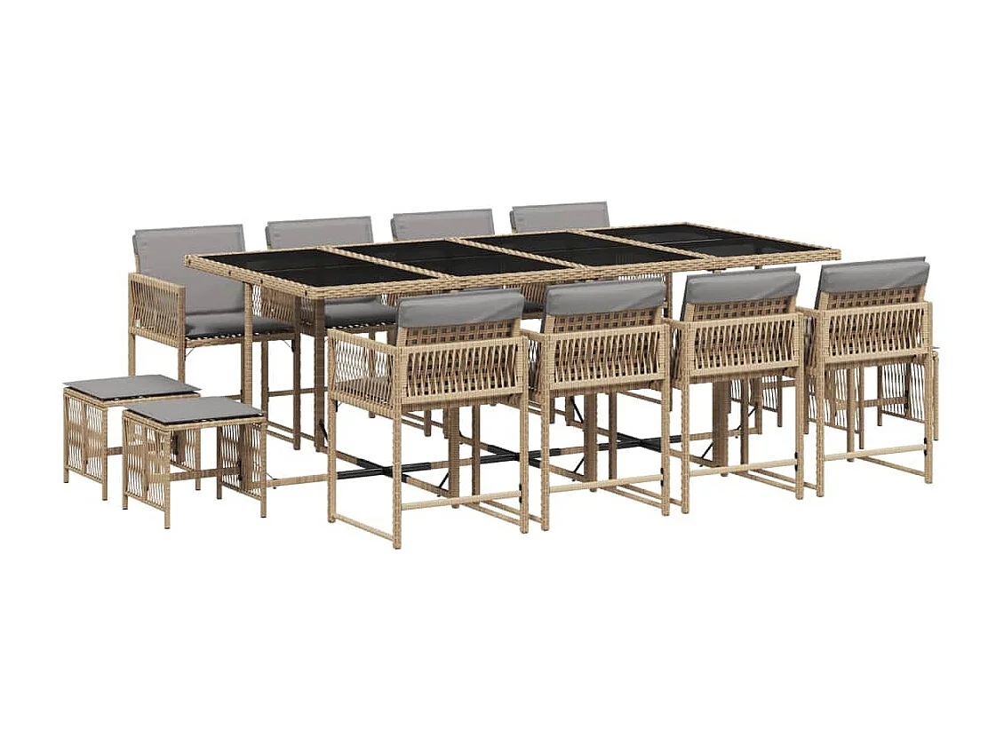 Set Pranzo da Giardino 13 pz con Cuscini Beige Misto Polyrattan