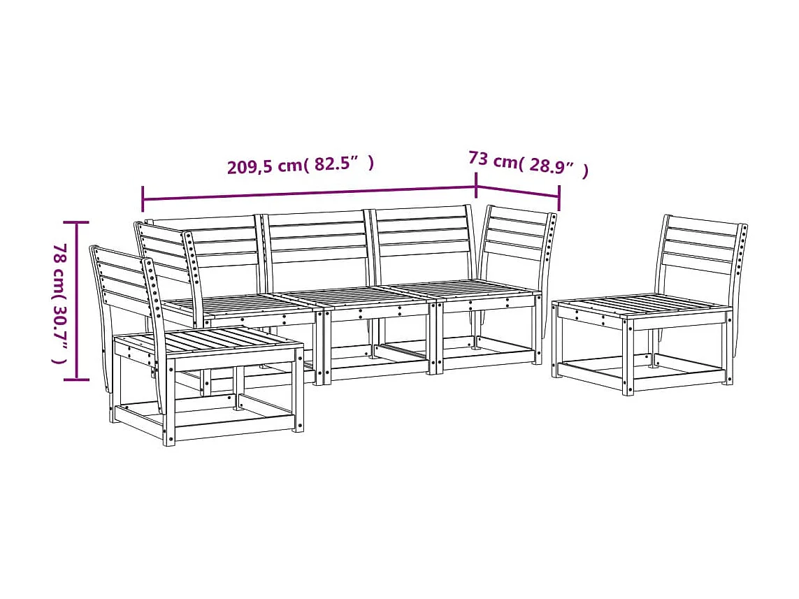Salon de jardin 5 pcs bois massif de douglas