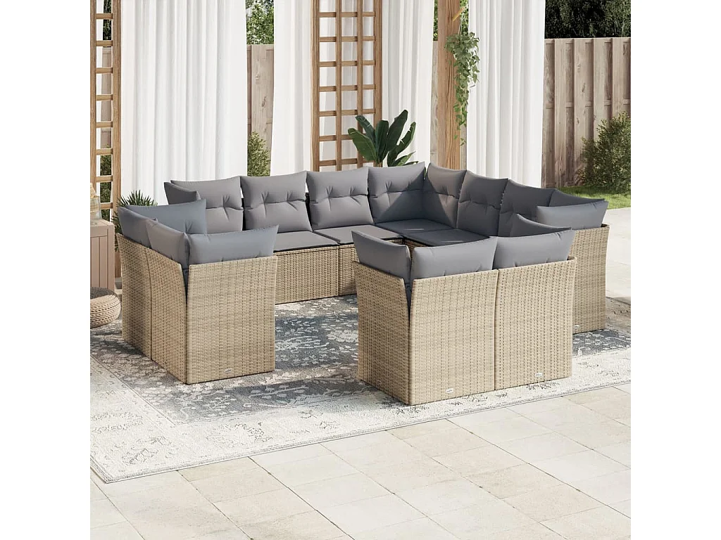 11-delige Tuinset met kussens poly rattan beige