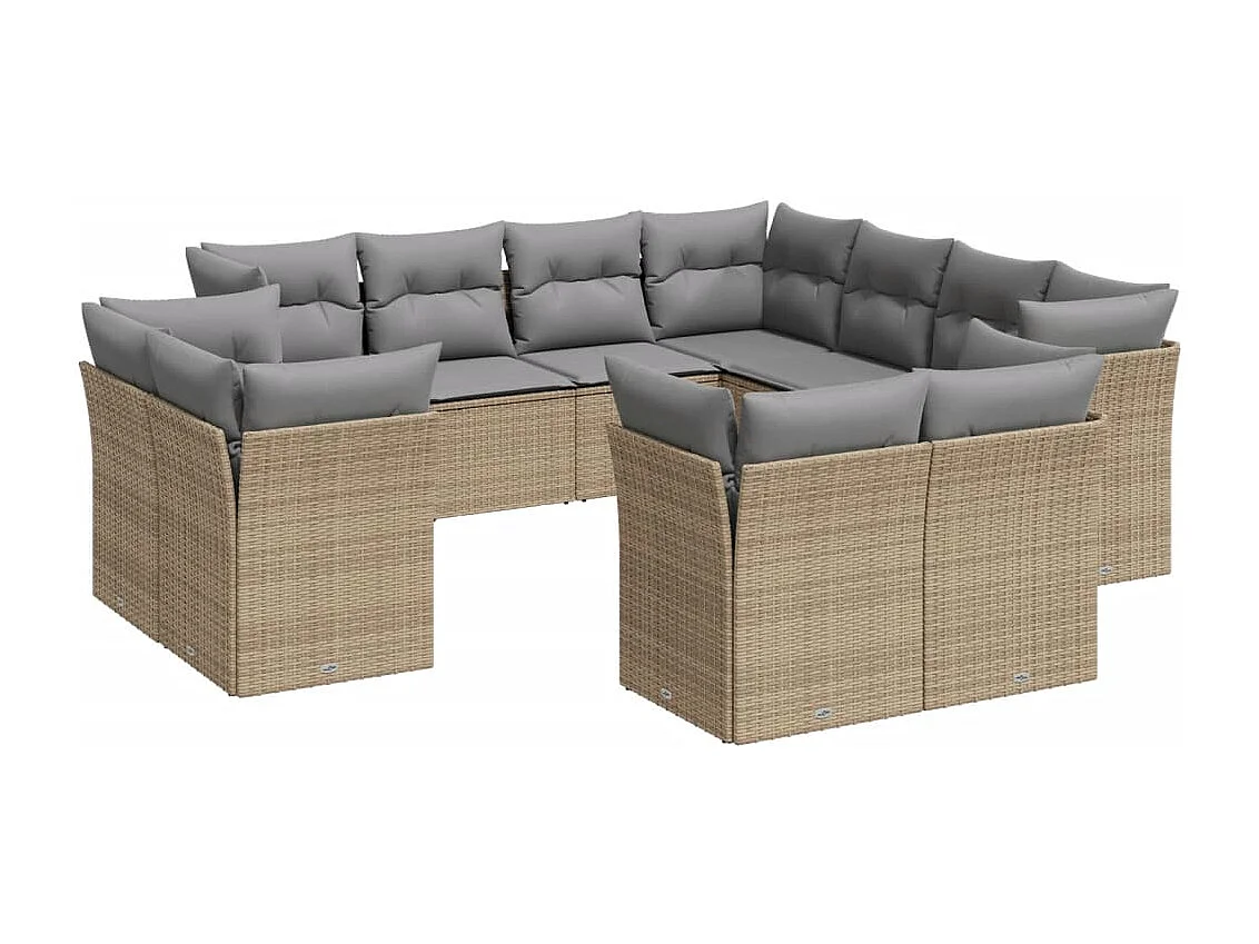 11-delige Tuinset met kussens poly rattan beige