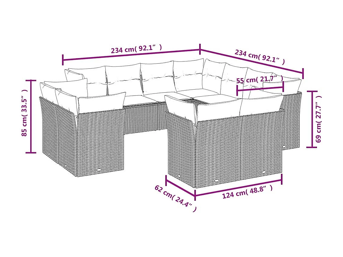 11-delige Tuinset met kussens poly rattan beige