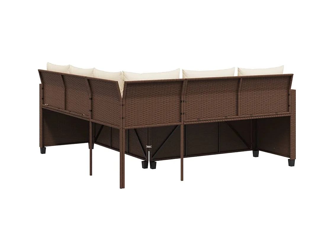 Canapé de jardin avec table et coussins en forme de L marron