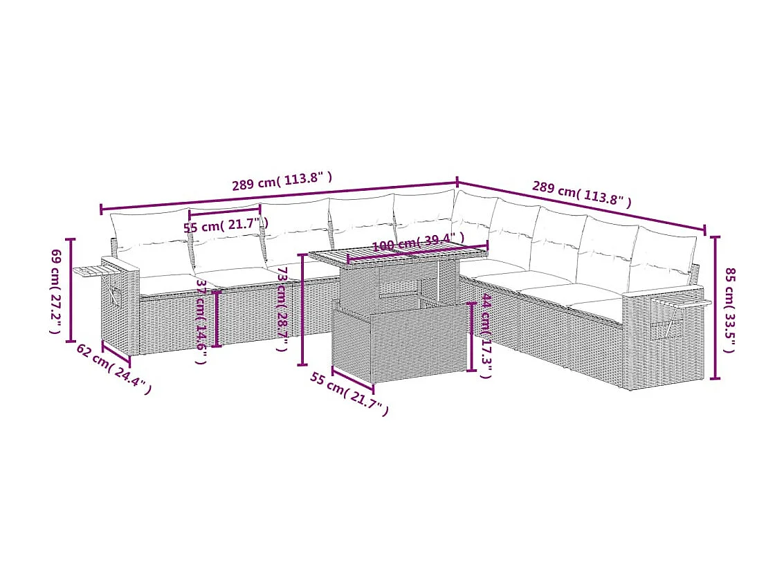 Salon de jardin 11 pcs avec coussins beige résine tressée