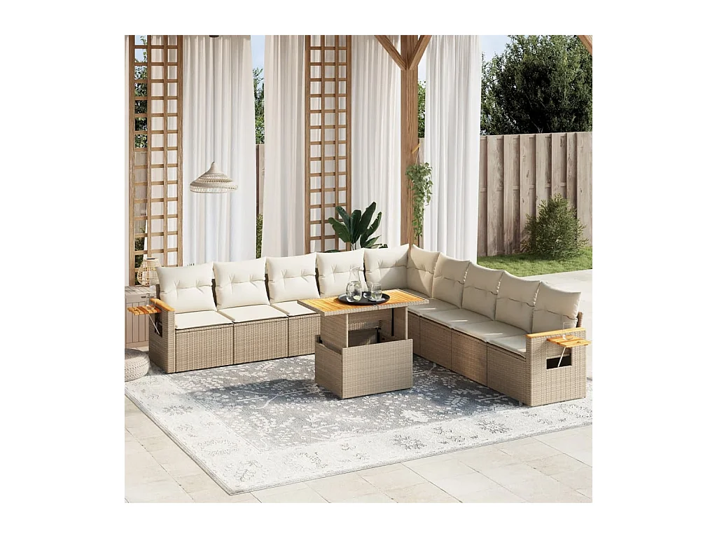 Salon de jardin 11 pcs avec coussins beige résine tressée