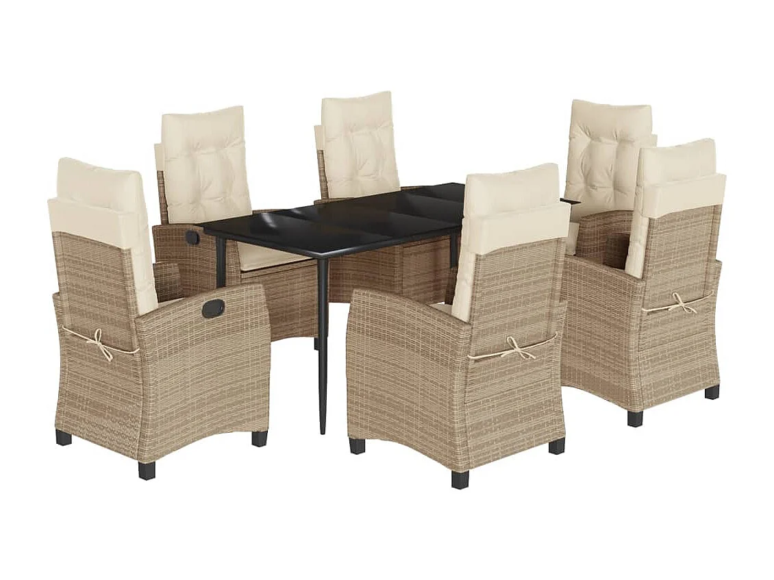 Ensemble à manger de jardin et coussins 7 pcs beige poly rotin