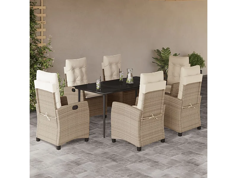 Ensemble à manger de jardin et coussins 7 pcs beige poly rotin