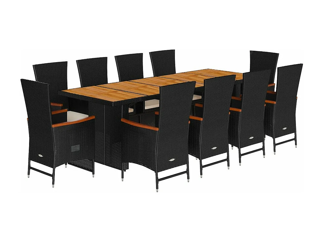 Ensemble à manger de jardin 11 pcs coussins noir résine tressée