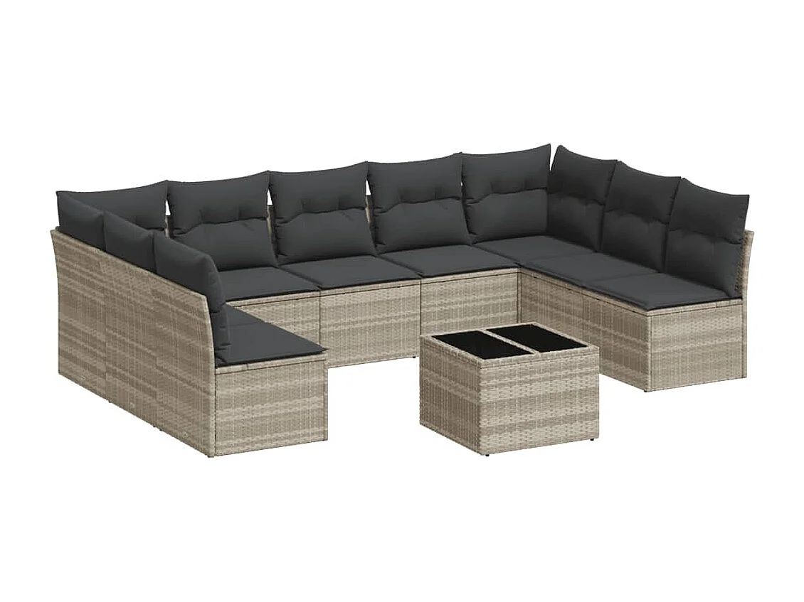 Salon de jardin avec coussins 10 pcs gris clair résine tressée