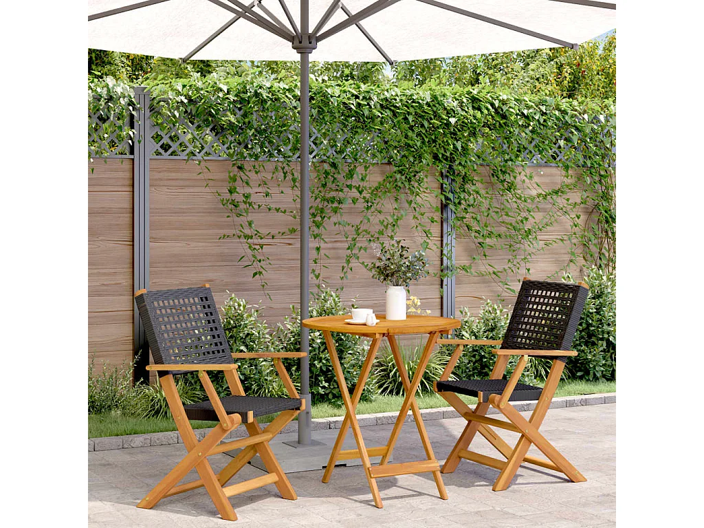 Ensemble de bistro 3 pcs noir résine tressée et bois massif