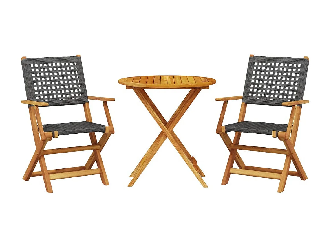 Ensemble de bistro 3 pcs noir résine tressée et bois massif