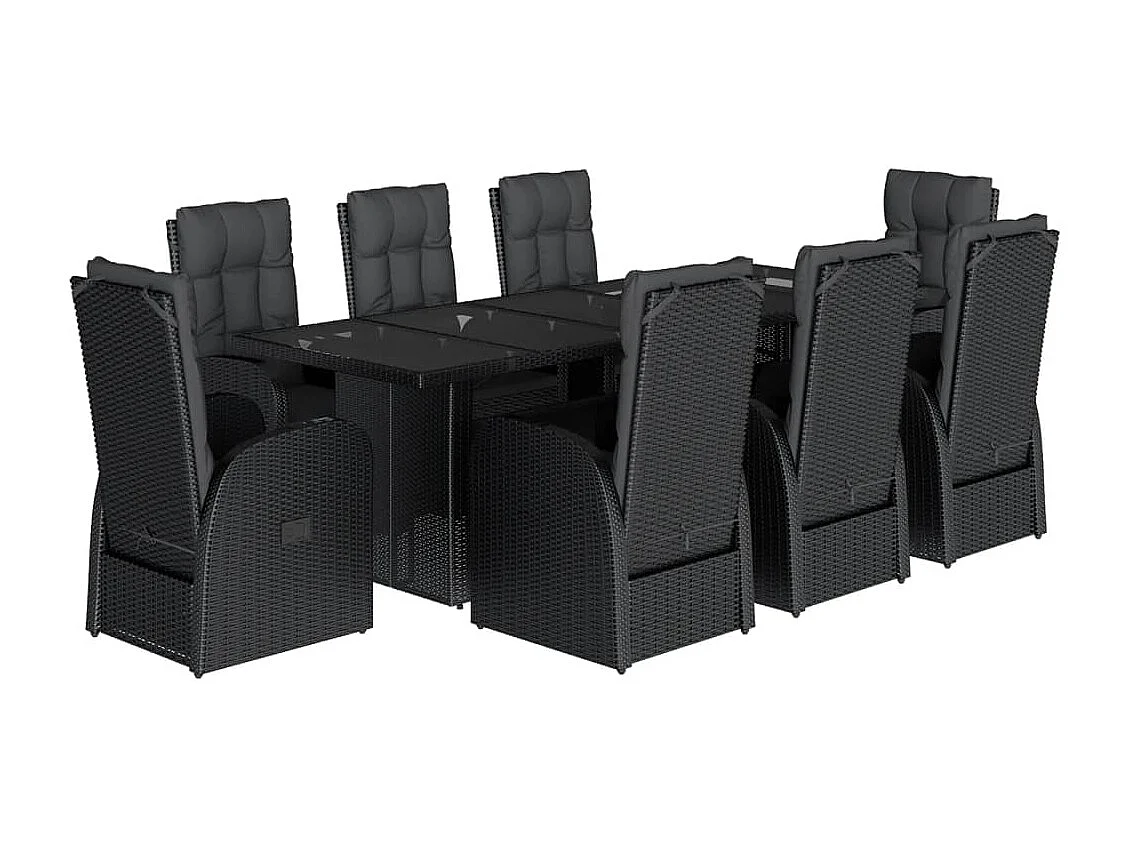 Ensemble à manger de jardin 9pcs coussins noir résine tressée