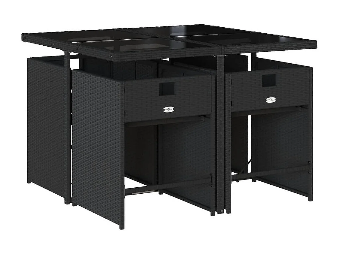 5 pcs conjunto de jantar p/ jardim c/ almofadões vime PE preto