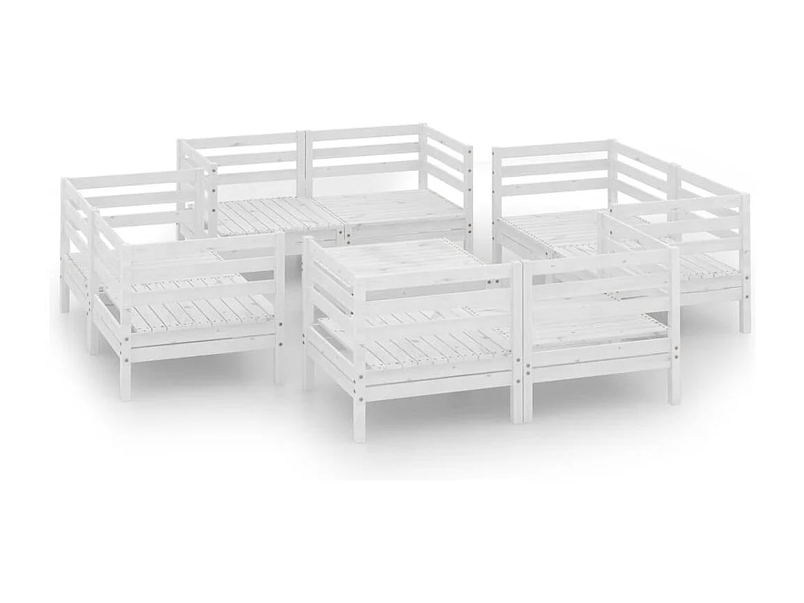 Salon de jardin 9 pcs blanc bois de pin massif