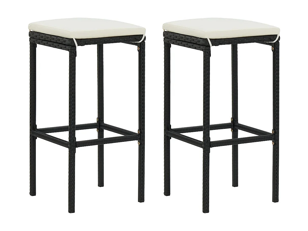 Set muebles bar jardín 3 piezas y cojines ratán sintético negro