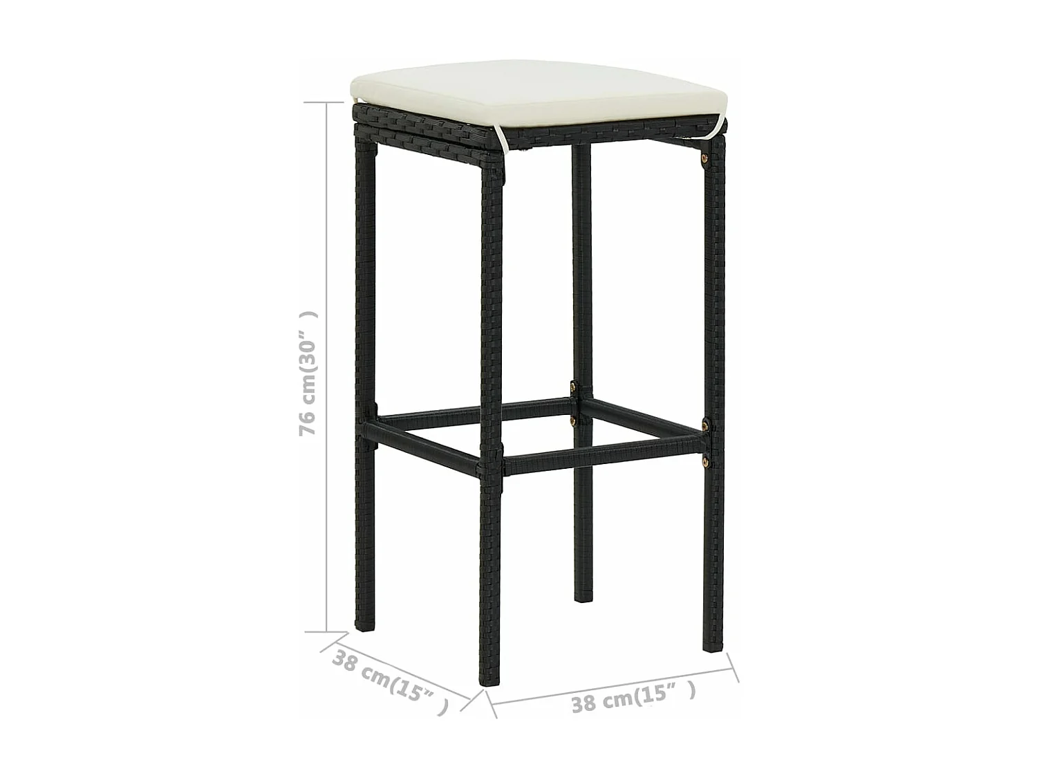 Set muebles bar jardín 3 piezas y cojines ratán sintético negro