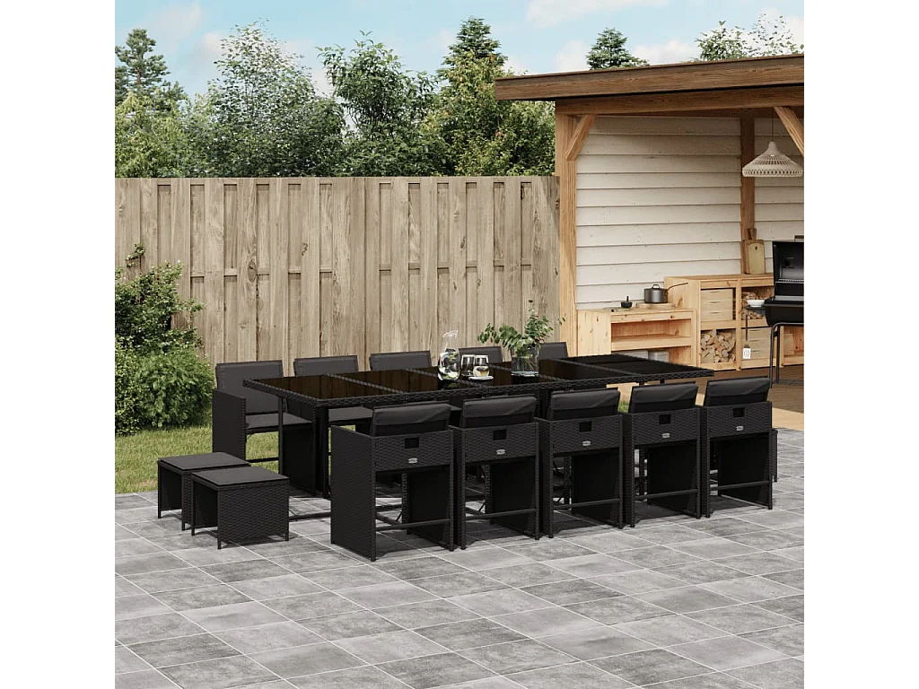 15-delige Tuinset met kussens poly rattan zwart
