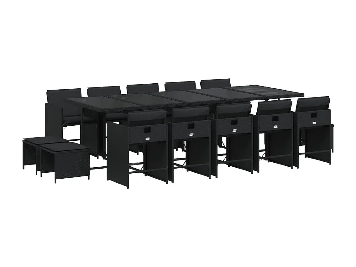 15-delige Tuinset met kussens poly rattan zwart