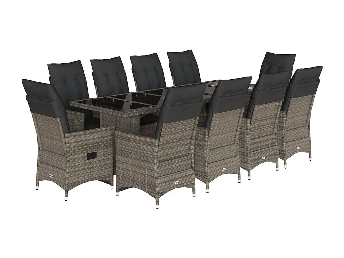 Set de mesa y sillas de jardín 11 pzas y cojines ratán PE gris