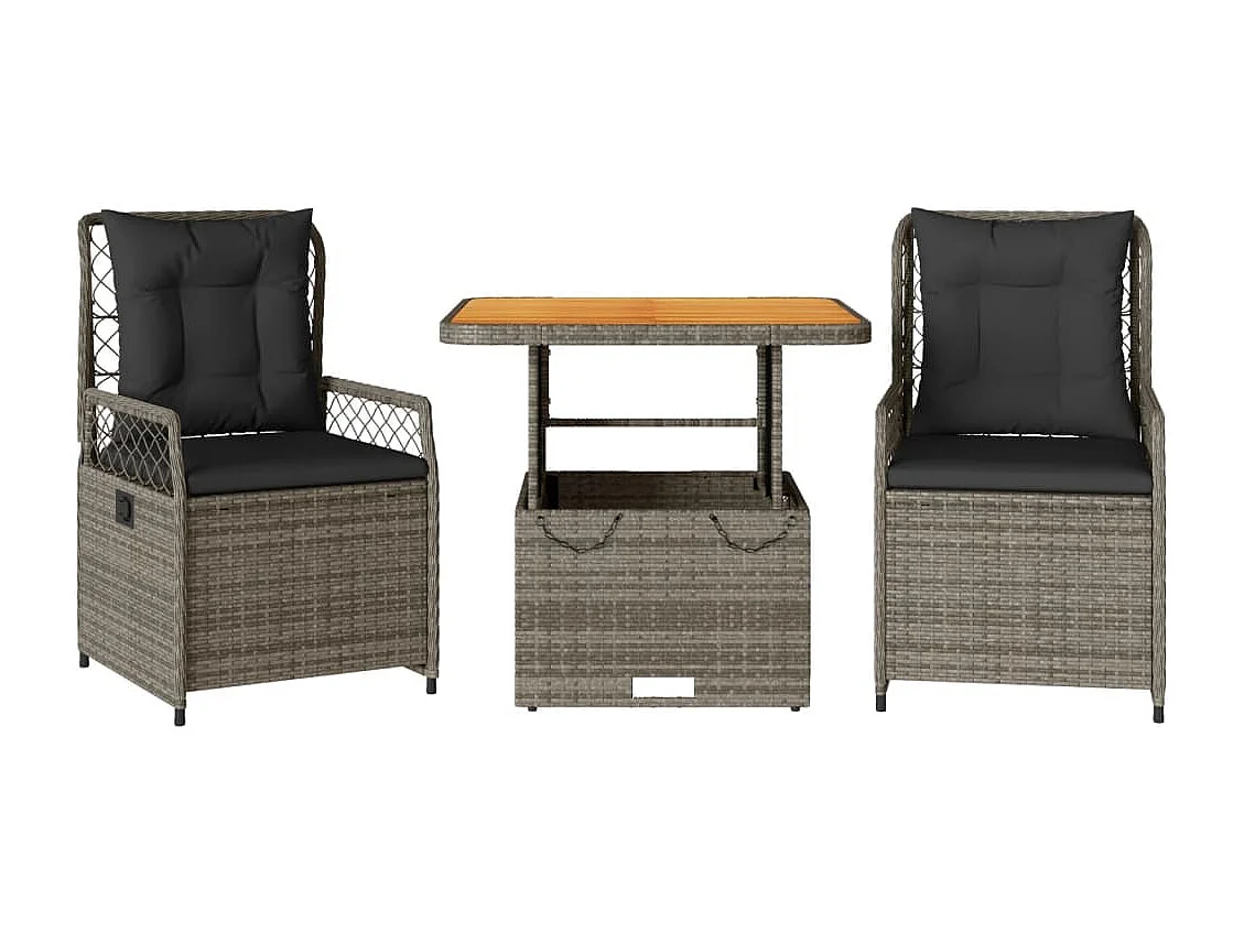 Ensemble à manger de jardin 3 pcs coussins gris résine tressée