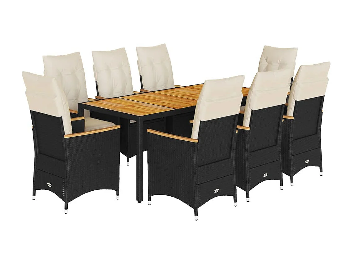 Ensemble à manger de jardin 9pcs coussins noir résine tressée