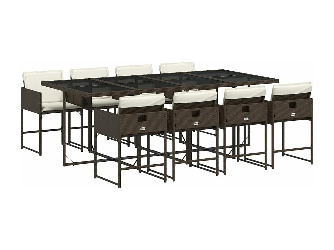 Ensemble à manger de jardin et coussins 9 pcs marron poly rotin