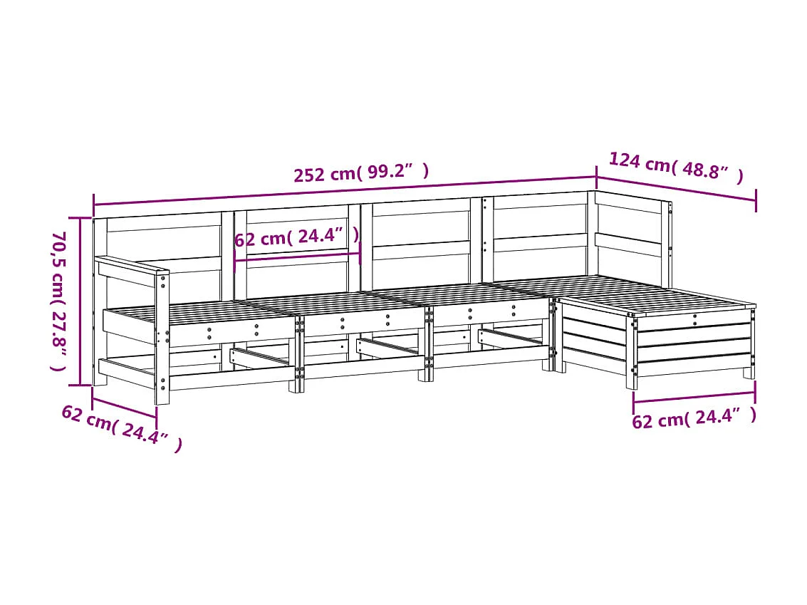 Salon de jardin 5 pcs bois massif sapin de douglas